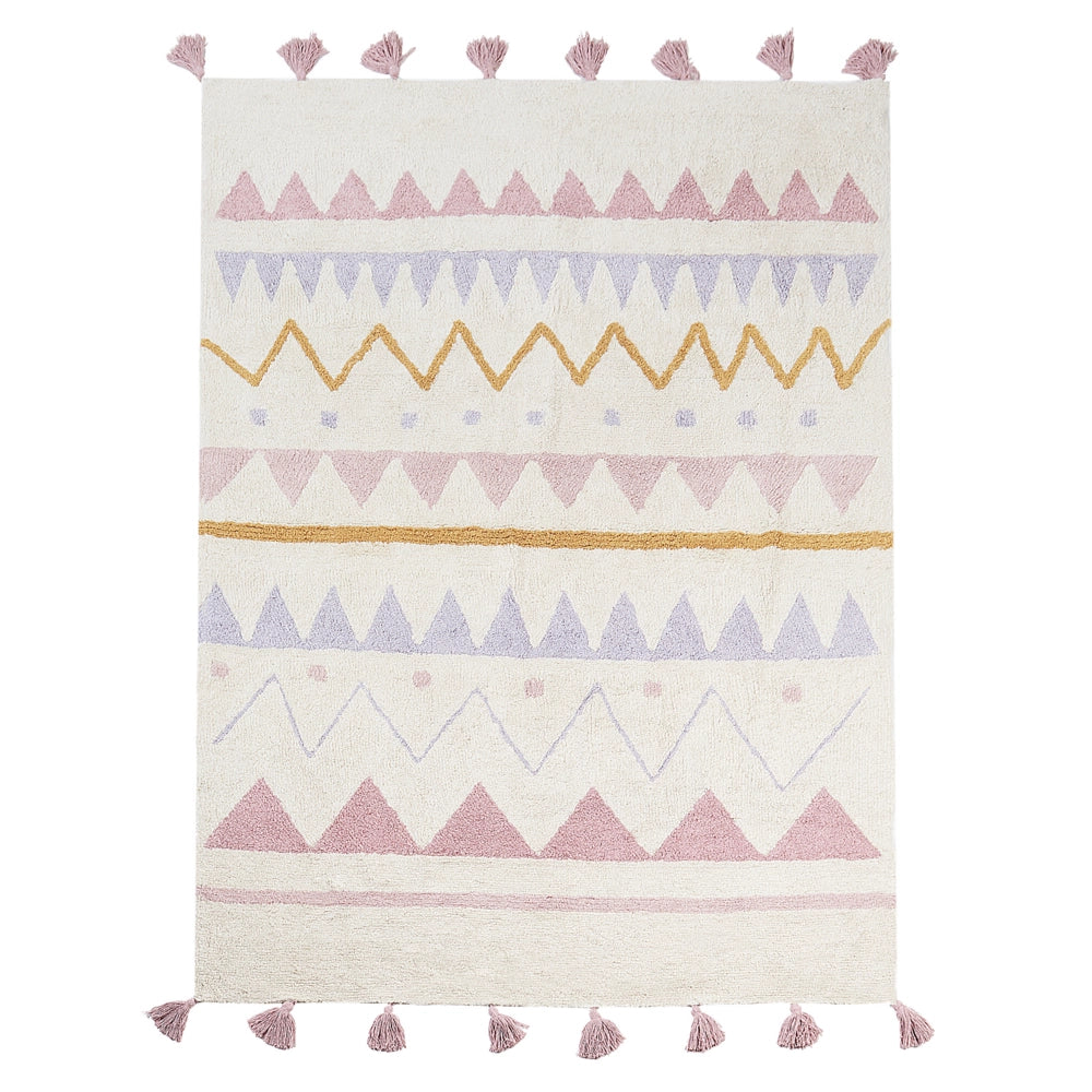 Tappeto per cameretta con motivo astratto e nappe beige e verde 140 x 200 cm cameretta nursery soggiorno