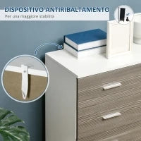 Cassettiera Camera da Letto, Comò Camera da Letto con 4 Cassetti con Maniglie in Alluminio e Struttura in Legno, per Soggiorno e Sala da Pranzo, 76x35x72cm, Bianco e Grigio