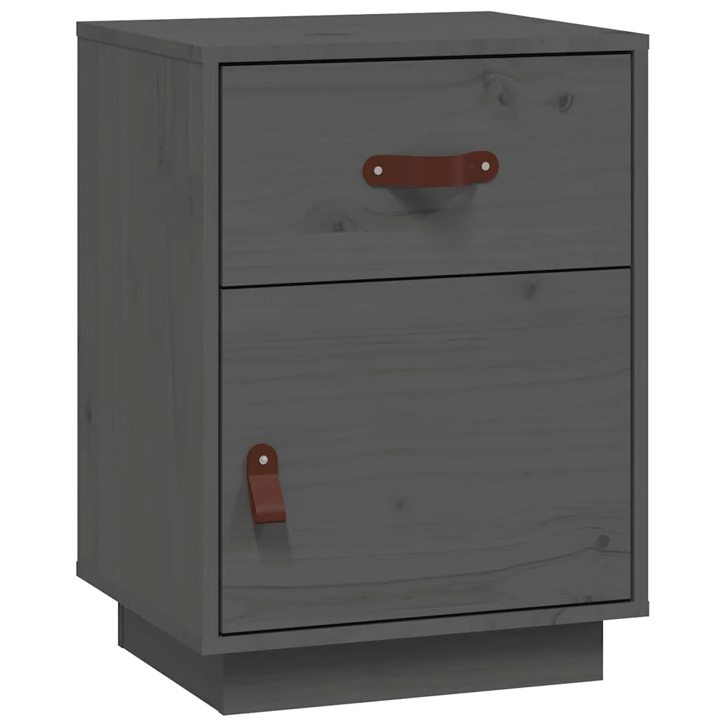 Comodini Grigi 2 pz 40x34x55 cm in Legno Massello di Pino 818310