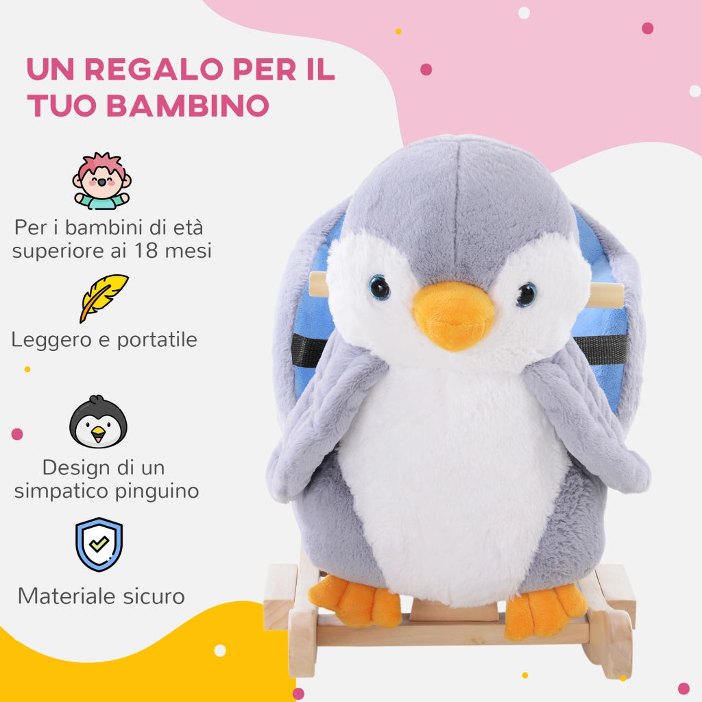 Cavallo a Dondolo a Pinguino in Peluche con 32 Musiche e Cintura di Sicurezza, Et¨¤ 18 Mesi