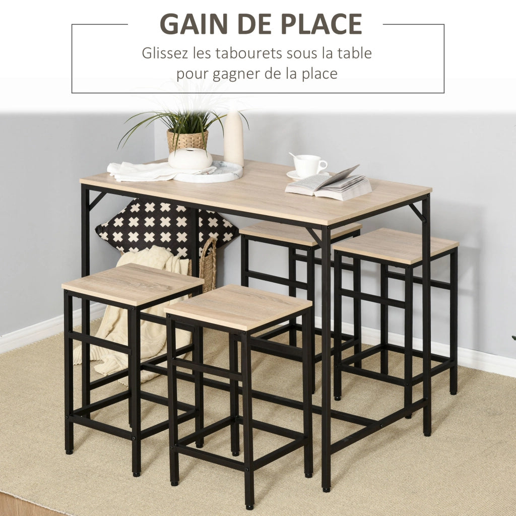Tavolo da bar + 4 sgabelli ¨C zephmum ¨C Legno quercia chiaro, telaio metallo nero