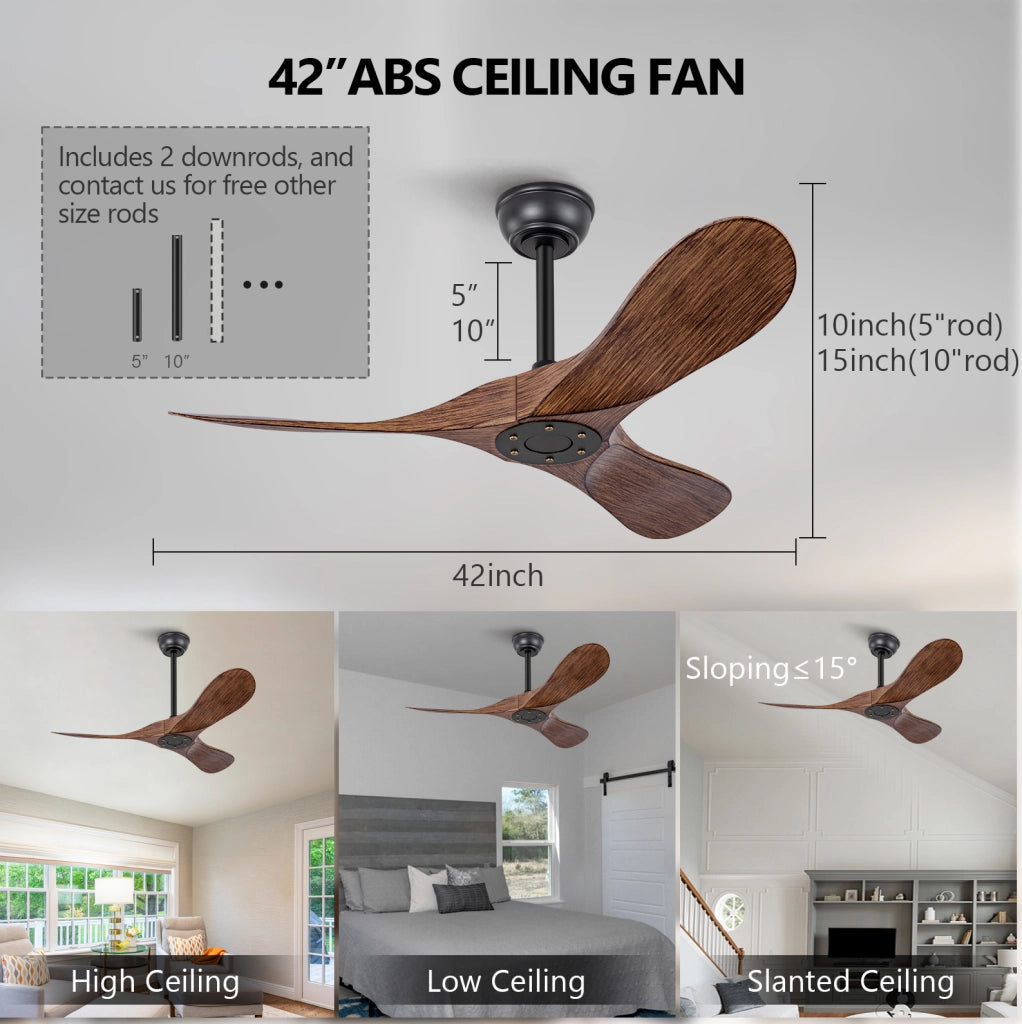 Ventilatore da soffitto 42" senza luce; 6 velocità; motore DC reversibile; noci scuro