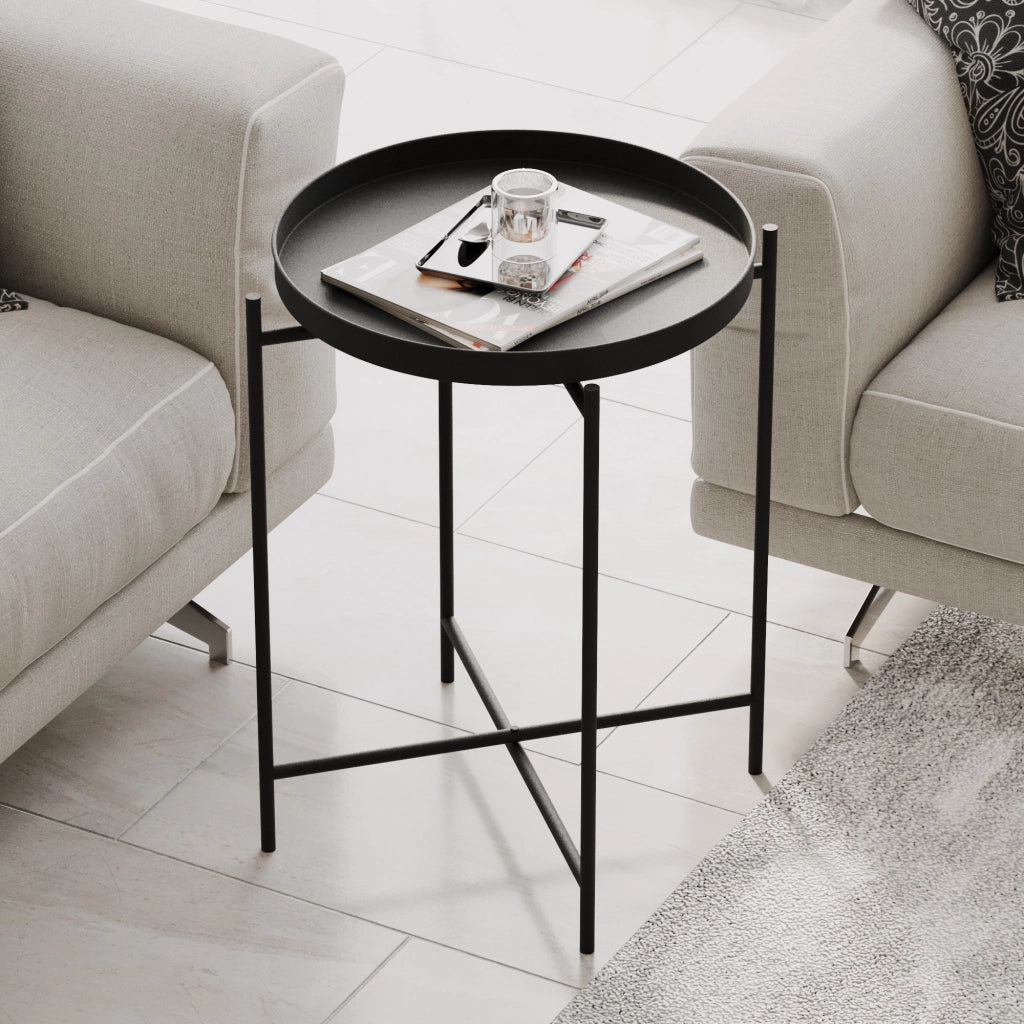 Fiave, Tavolino da Salotto Forma Rotondo, 46x46x56h cm Nero