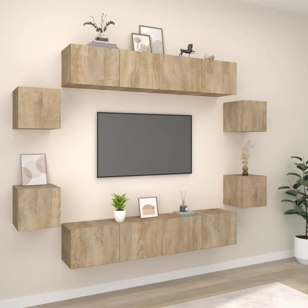 Set Mobili Porta TV 8pz Rovere Sonoma in Legno Multistrato cod mxl 11931