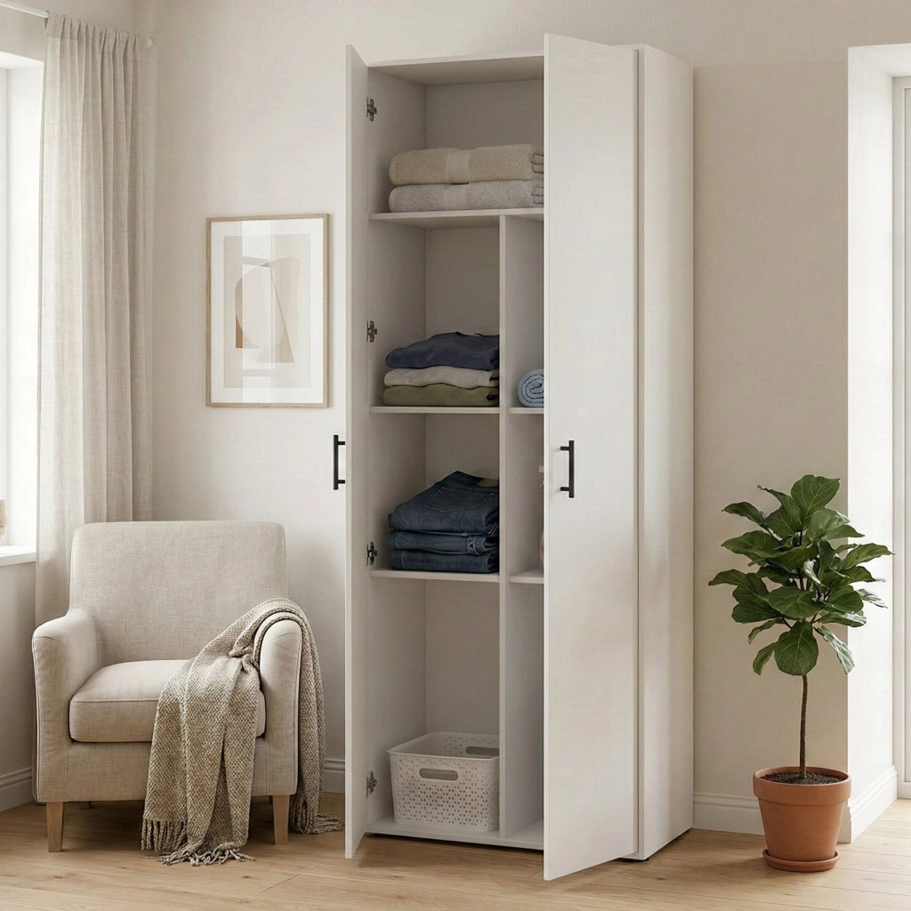 Mileto, Armadio Multiuso 2 Ante 3 Ripiani, 40x206h cm Bianco