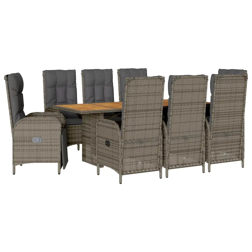 Set da Pranzo da Giardino 9 pz con Cuscini in Polyrattan Grigio 3213519