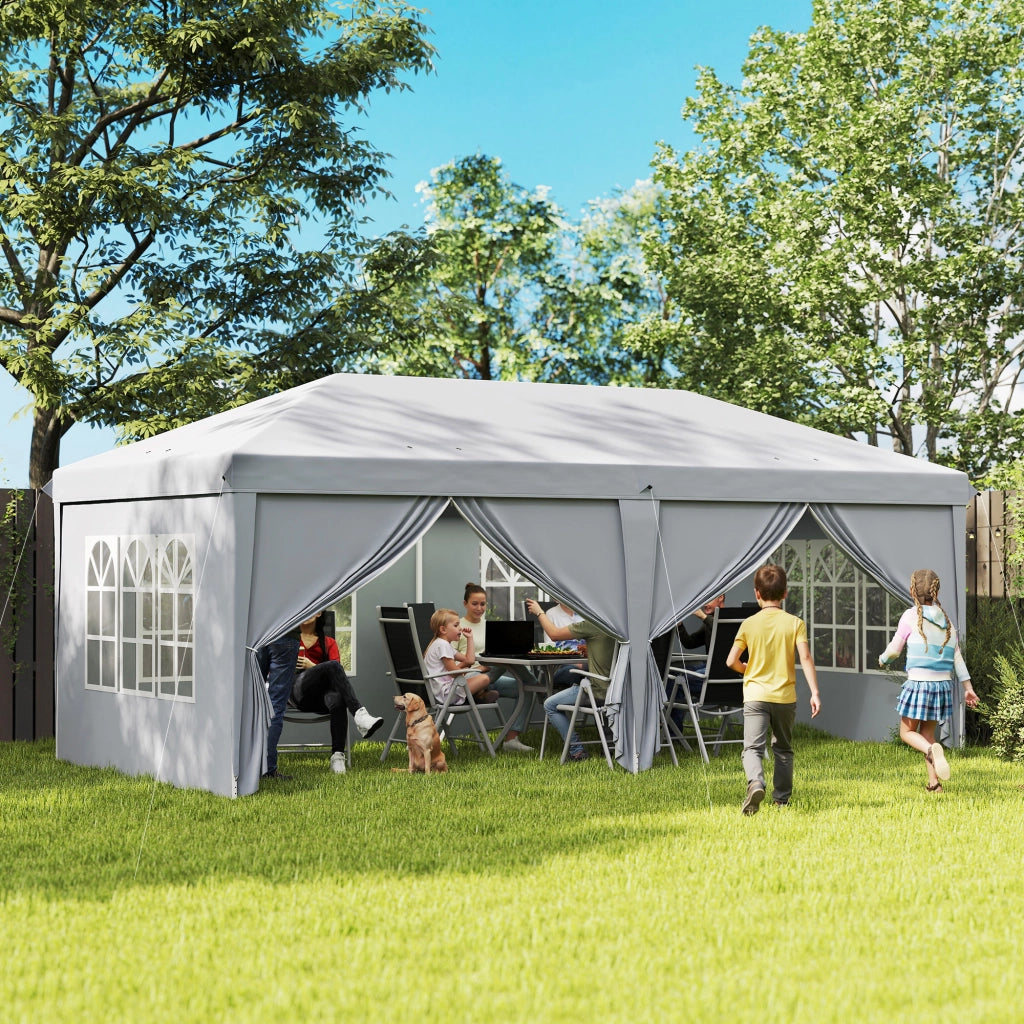 Gazebo pieghevole pop-up 6x3x2,7m ¨C Xylo ¨C 4 pareti laterali 4 finestre grigio chiaro