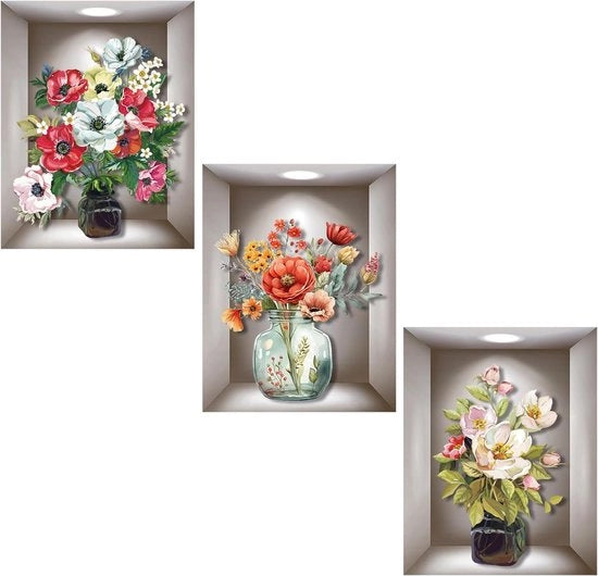 Decorazione per Parete, 3 pezzi, Vasi 3D, Decorazioni per Parete, Vasi, Decorazione per Parete, Vaso, Decorazione per Parete, Vaso, Decorazione per Parete, Pianta per Salotto, Camera da Letto, Bagno, Cucina e Altri Ambiti