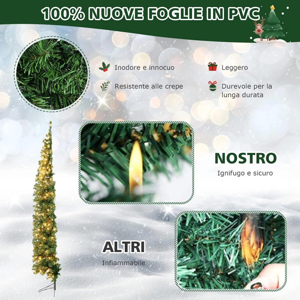 Albero di Natale Mezzo 210 cm, Albero di Natale Artificiale Metà con 150 Luci LED, 450 Rami Folti e Base Pieghevole in Metallo, Ideale per Casa, Ufficio, Negozi e Hotel, Verde