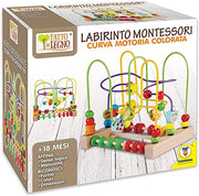 Teorema Giocattoli- Labirinto Didattico Montessori in Legno, Giocattolo per Bambini con Curve Motorie Colorate e Perline