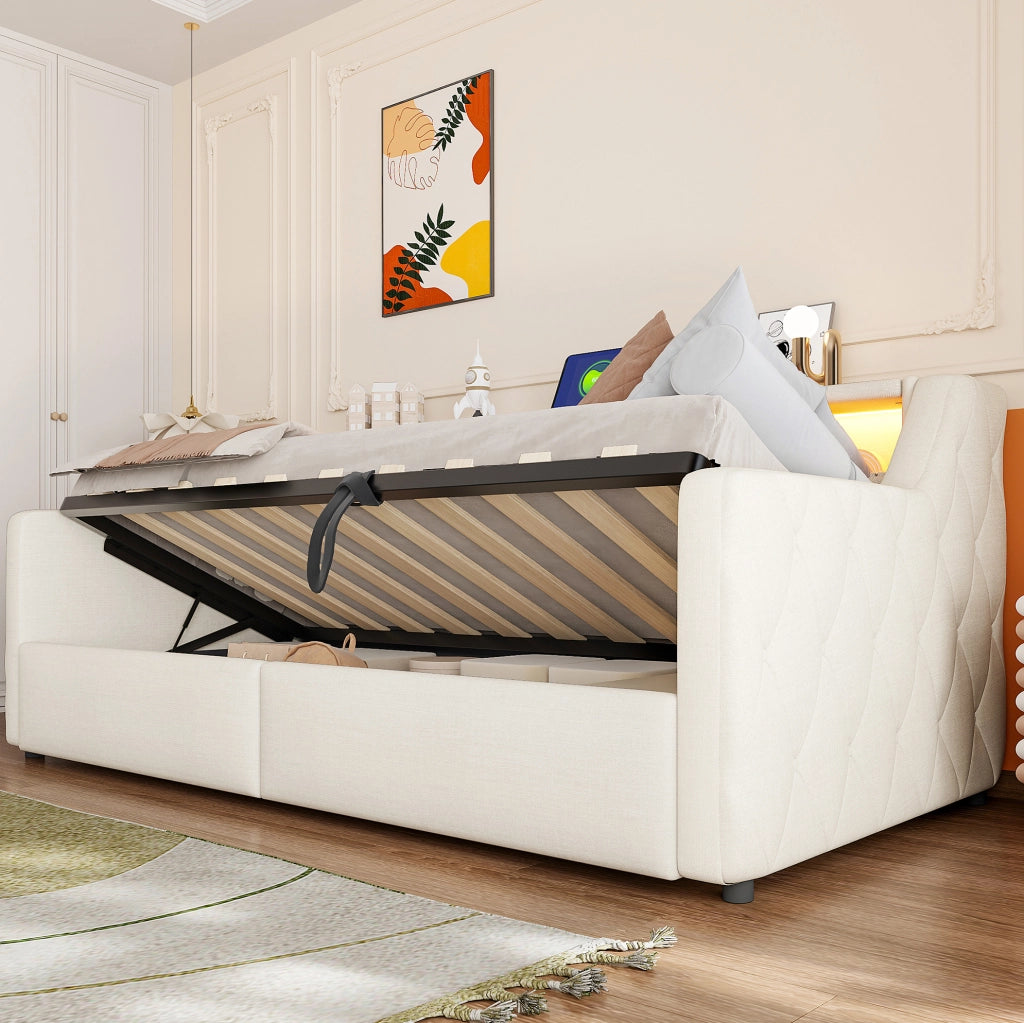 Daybed 90x200 cm con contenitore idraulico, LED e porte USB/USB-C