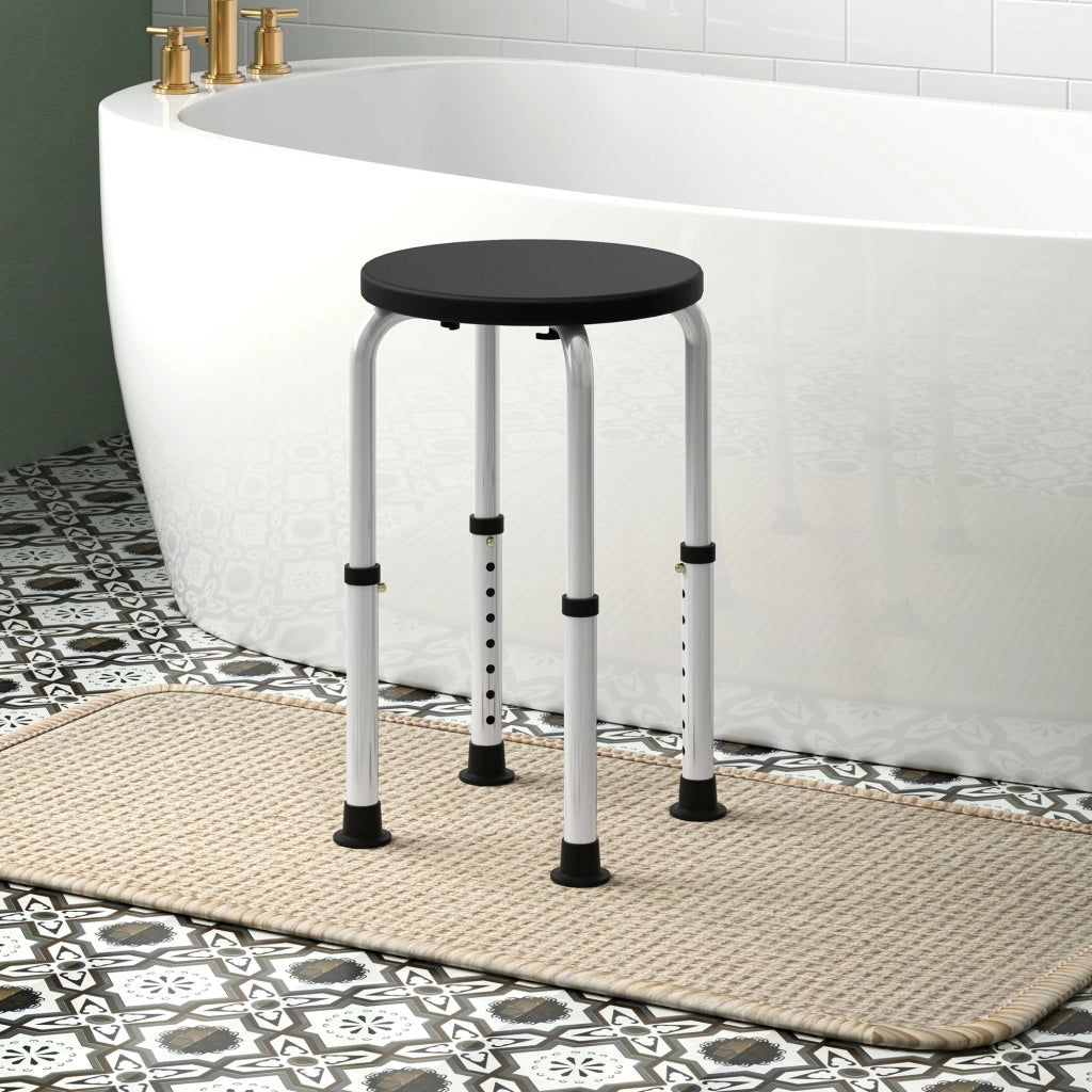 Sgabello da Doccia Regolabile Antiscivolo ¨C Zephmum ¨C Nero Alluminio PE 32.5x41x35.5-54