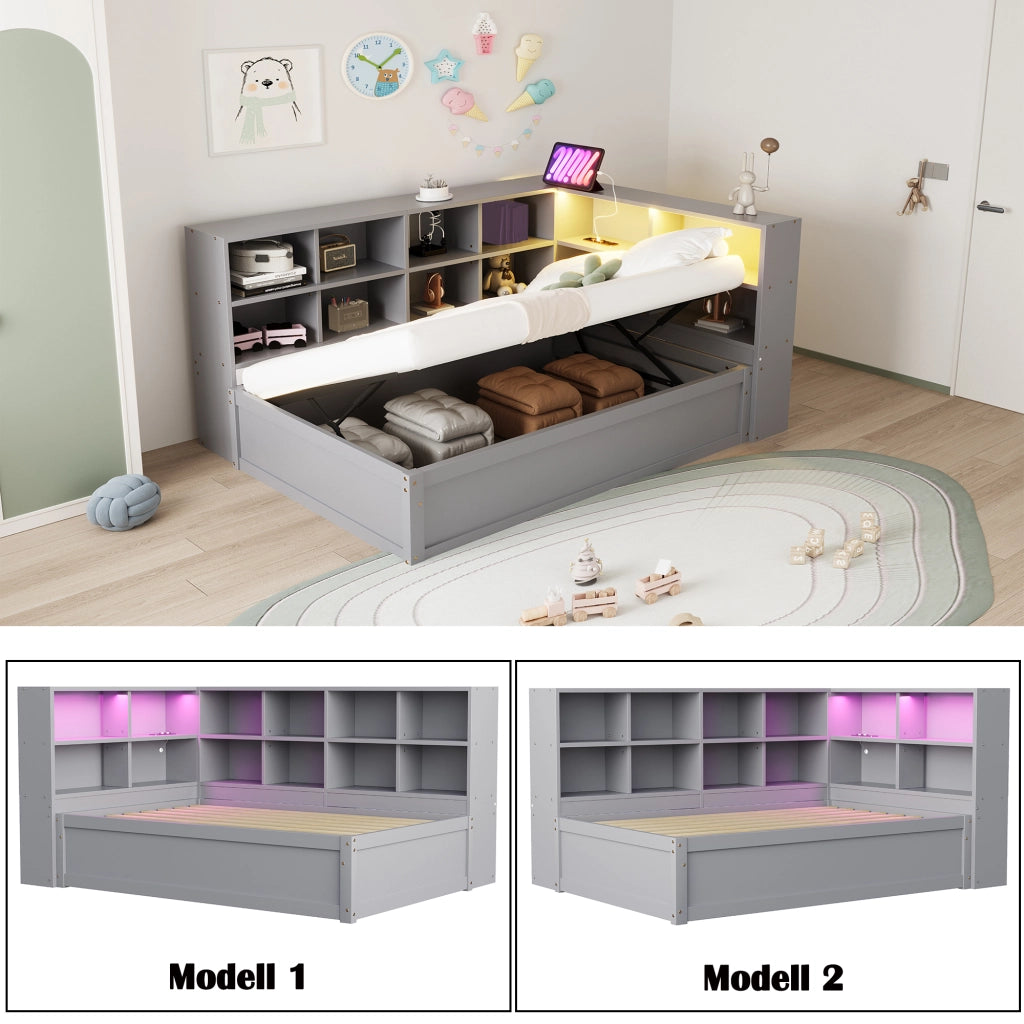 Letto sofa multifunzione legno grigio 90x200 cm