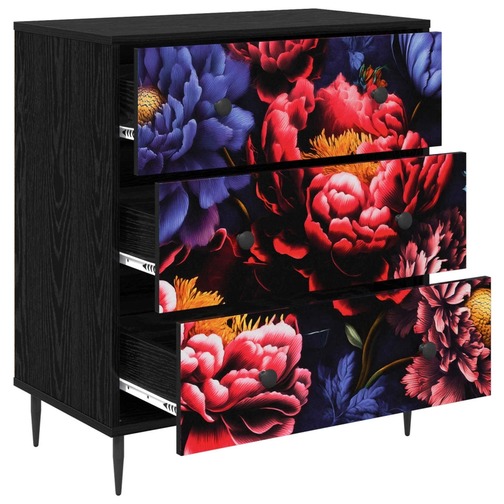 Cassettiera KIEL Stampa di peonia scura 66 x 36,5 x 76 cm 8007383