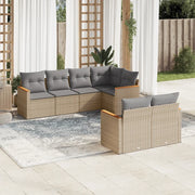 Set Divano da Giardino 7 pz con Cuscini Beige Misto Polyrattan