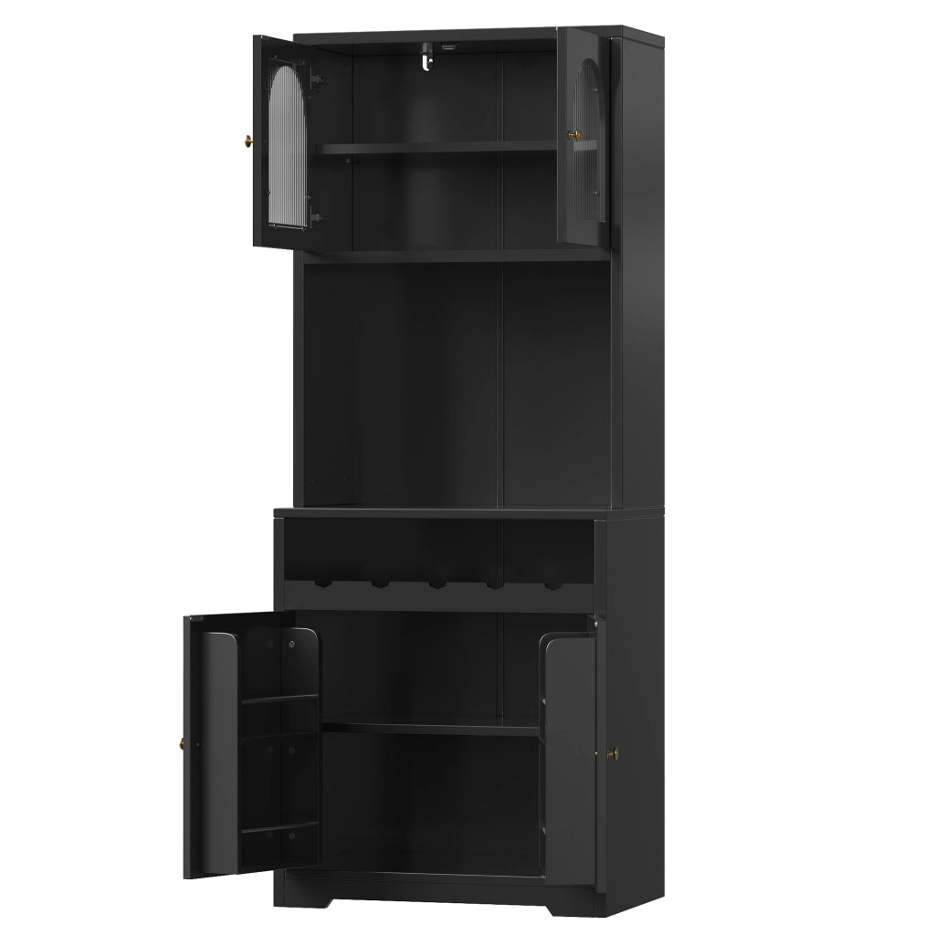 BUFFET 70x38,3x180 cm Nero MDF e metallo con LED RGB e portabottiglie