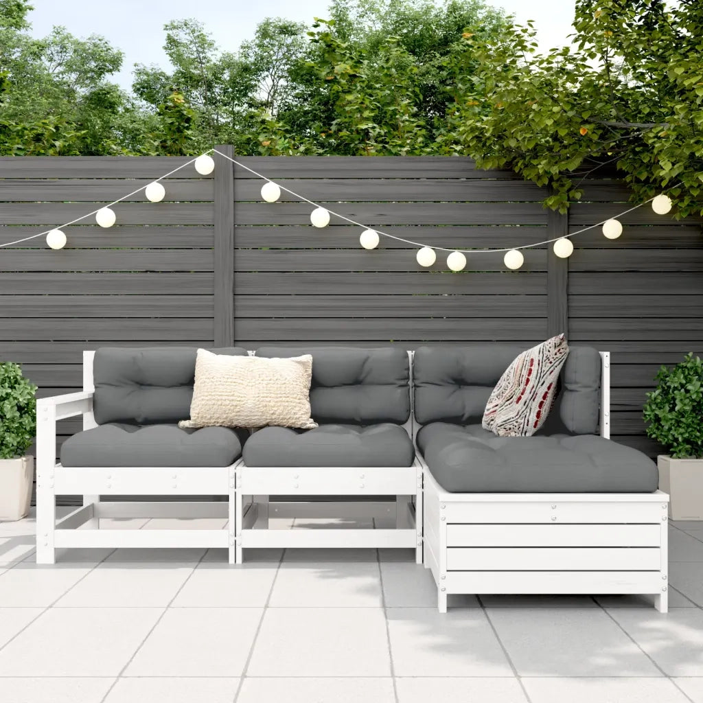 Set Salotto da Giardino 4 pz | Set di Mobili da Esterno Bianco in Legno Massello di Pino