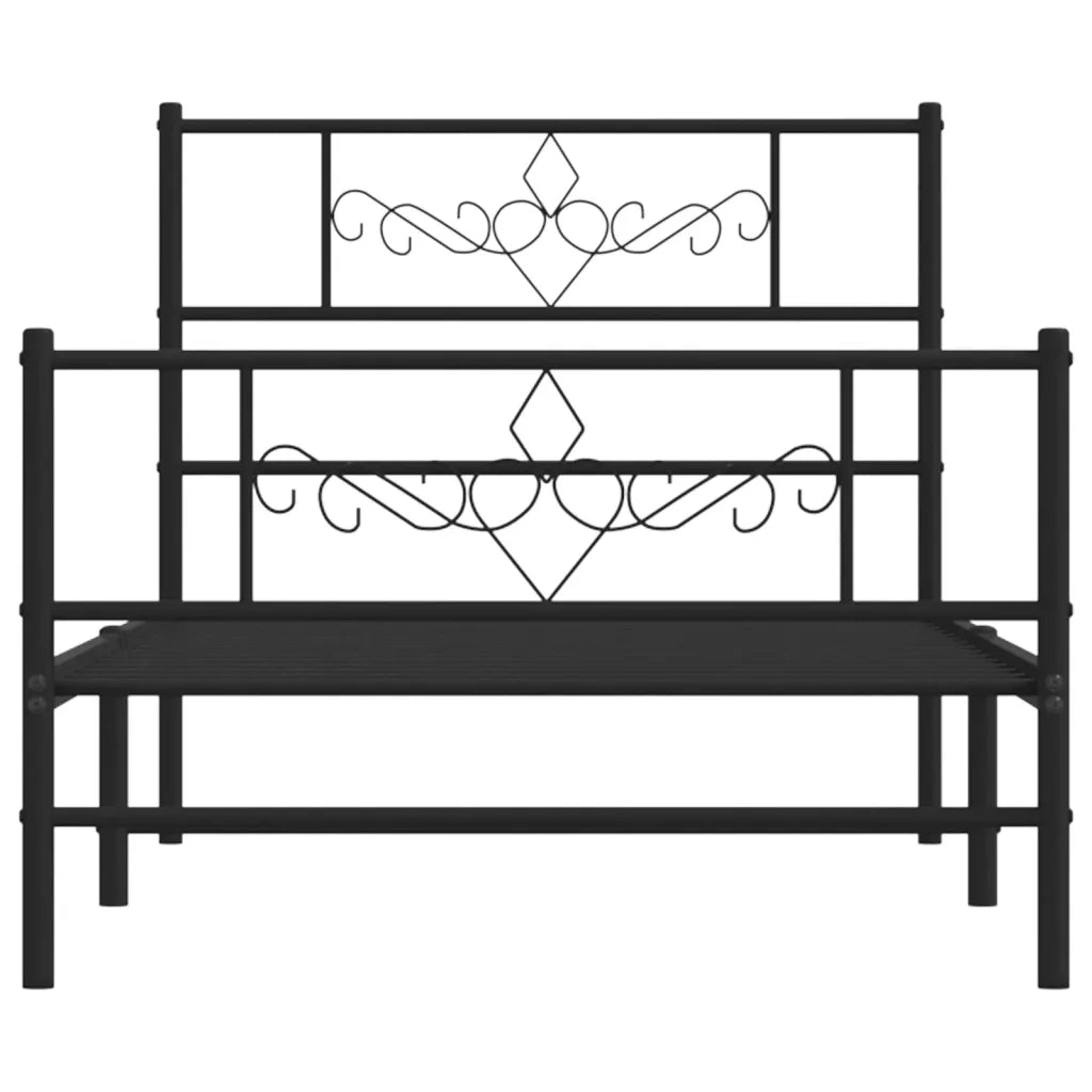 Letto singolo | Letto per adulti | Giroletto con Testiera e Pediera Metallo Nero 75x190 cm