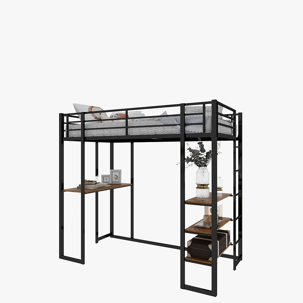 Letto con scrivania - Xylo - 90x200 cm L metallo scala doppia