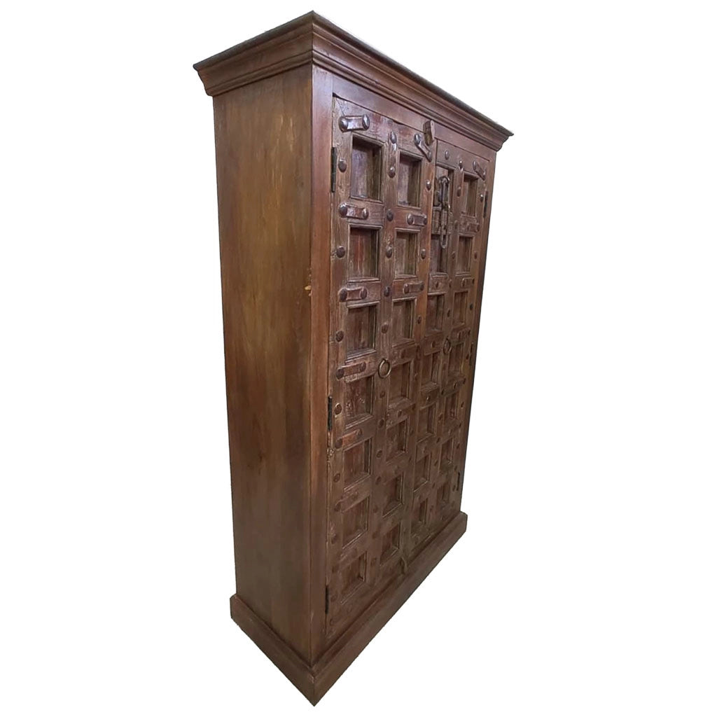 Armadio in legno con finitura artigianale marrone, 120x46x170h cm