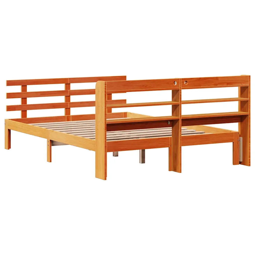 vidaXL Giroletto con Testiera Marrone Cera 150x200 cm Massello Pino