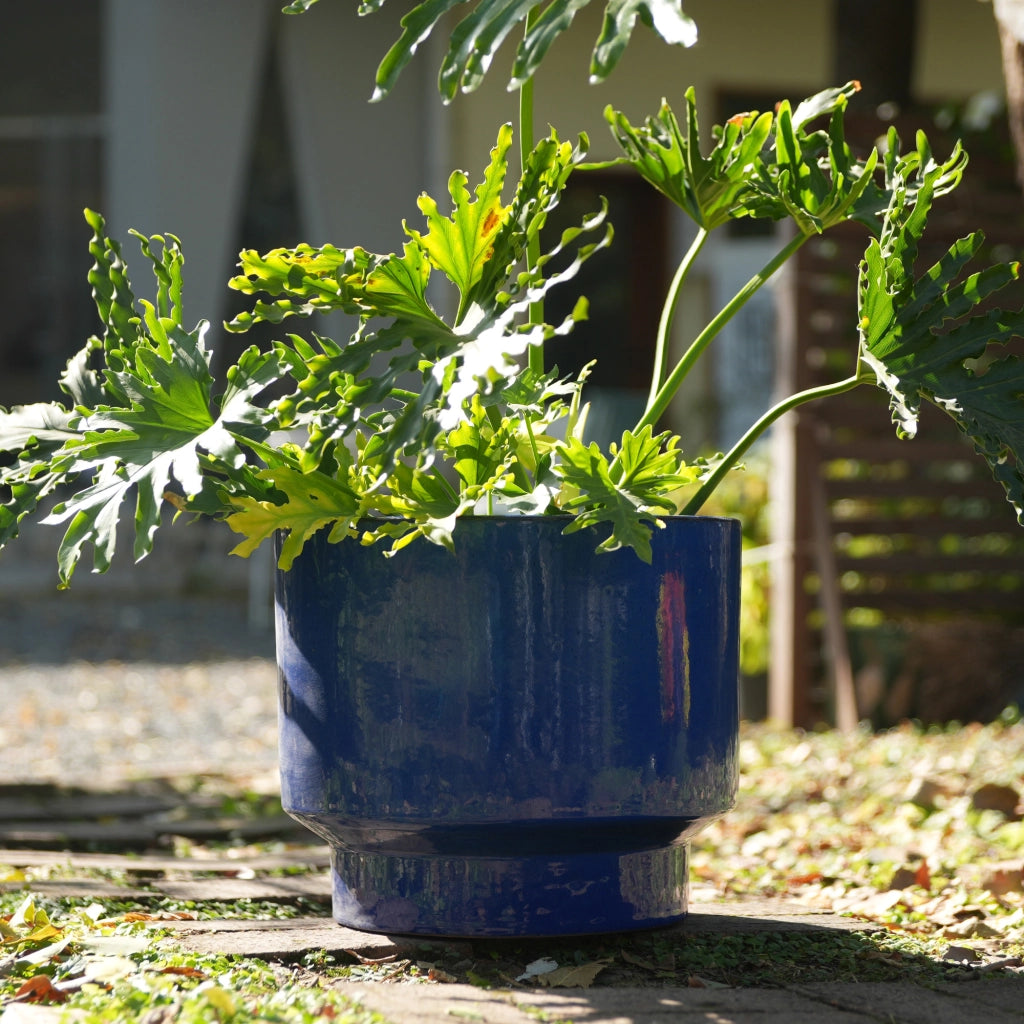 VASO in ceramica blu con foro di drenaggio per interno ed esterno