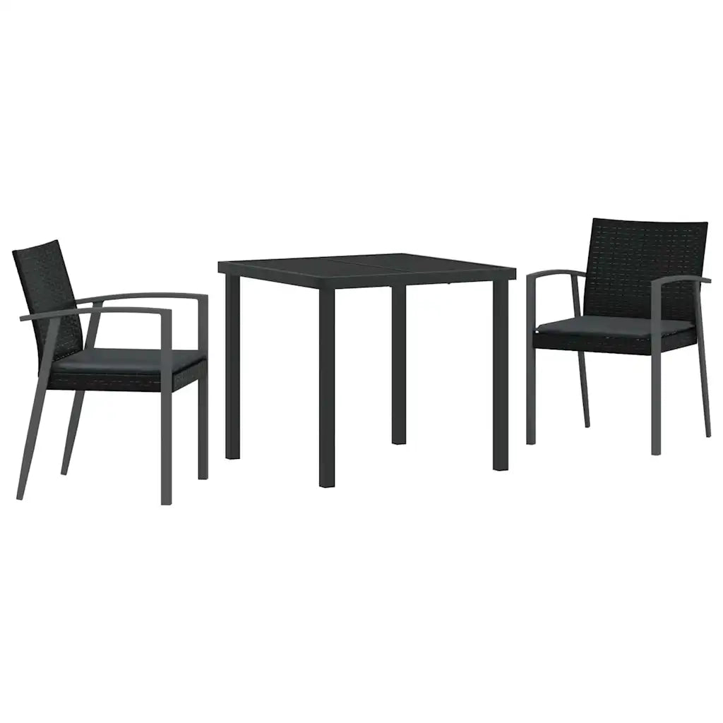 Set da Pranzo per Giardino 3 pcs Nero e Grigio Rattan in PE 3379065