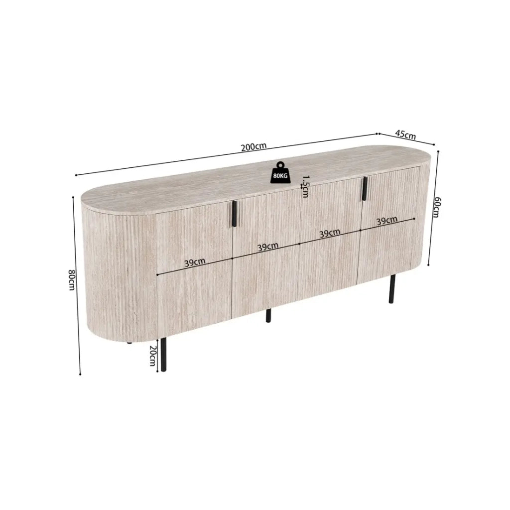 Buffet VAGOS – Coloris rovere chiaro – 4 porte – 200 cm – Grande credenza moderna – Pratico contenitore