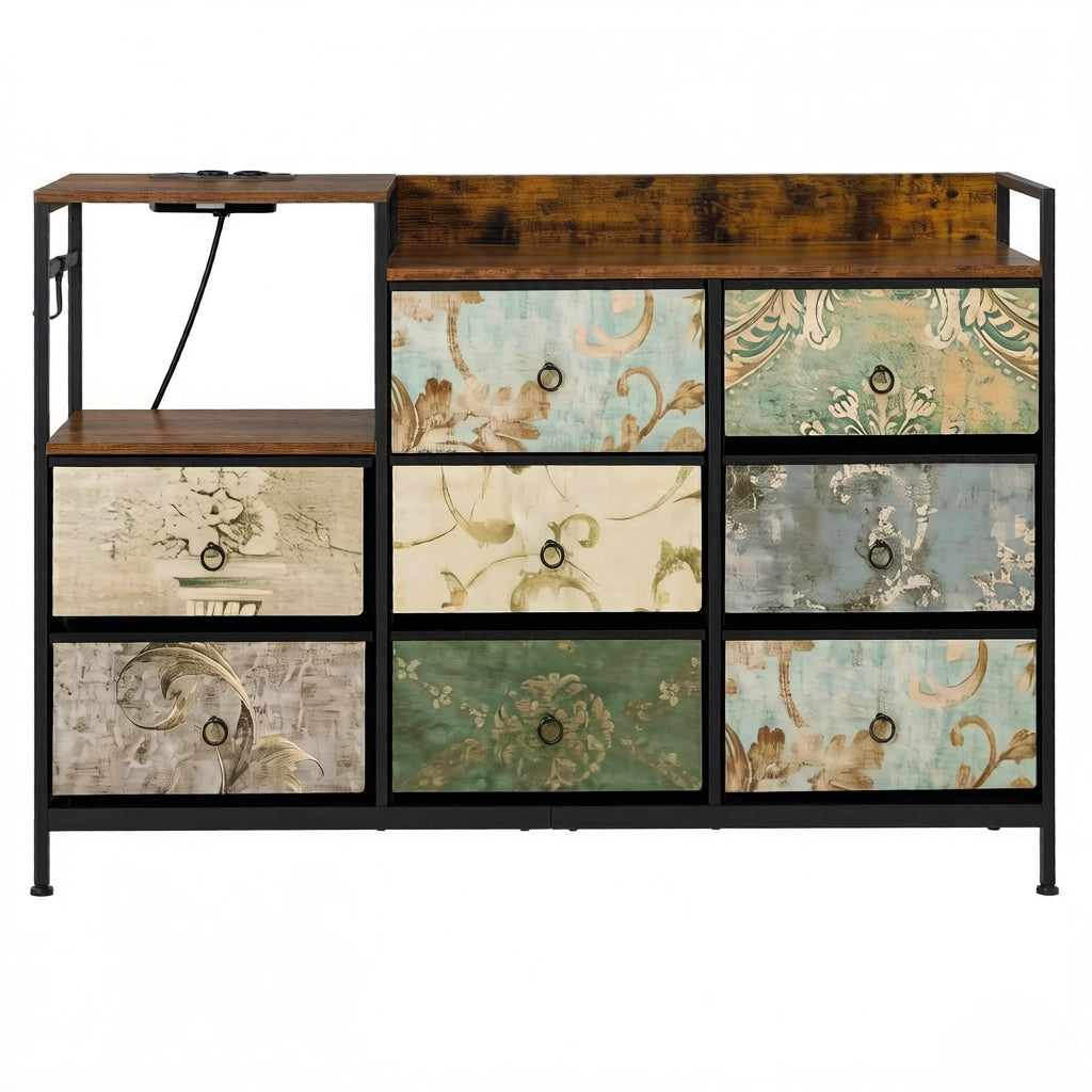 Cassettiera con 8 cassetti; prese e USB - per ingresso - 132 x 29 x 88 cm - multicolore