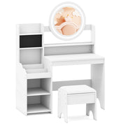 Scrivania bambini specchio luci tavolo trucco principessa scaffale aperta-Tavolo anelli spazi sgabello imbottito finzione giochi bambini Bianco