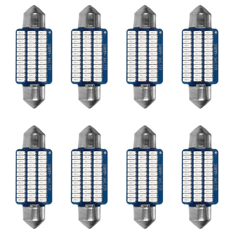 8 Pezzi Lampada Led Siluro 39mm Canbus T11 SV8.5 C5W C10W 36 SMD 3014 12V 1.8W 160lm Luce Colore Blu