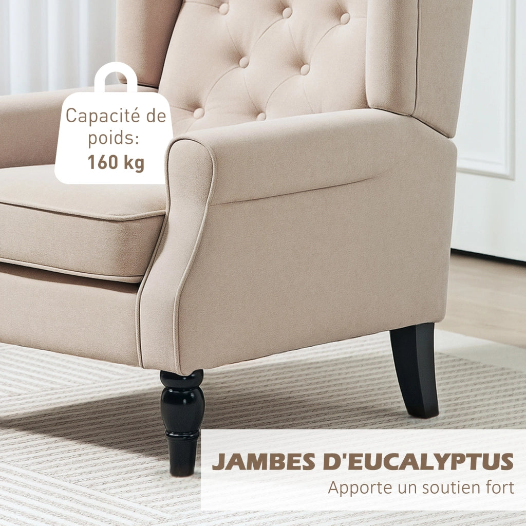 Poltrona capitonnata ¨C zephmum ¨C beige, tessuto, gambe in legno, 74x87x102 cm