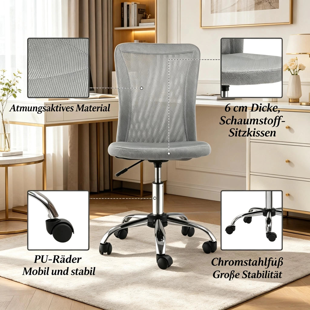 SEDIA da Ufficio Girevole 43x43 cm Grigio in Mesh e Metallo