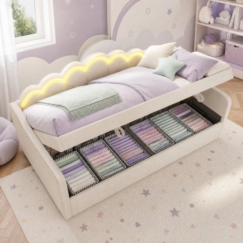 LETTO Divano letto idraulico con contenitore 90x200 cm velluto beige