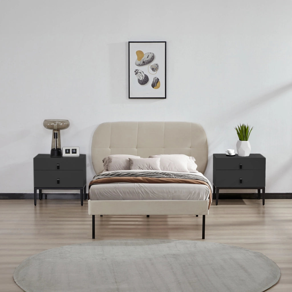 Letto Singolo Porvoo con Testiera e Materasso 90x200 cm Rivestimento in Velluto - Beige [en.casa]
