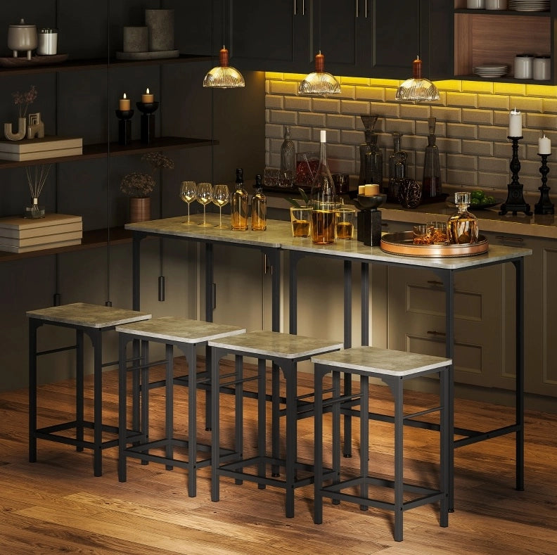 Set tavolo bar con 2 sgabelli grigio e acciaio