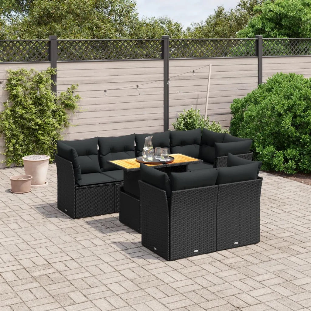Set Divani da Giardino con Cuscini 8 pz Nero in Polyrattan 3270705