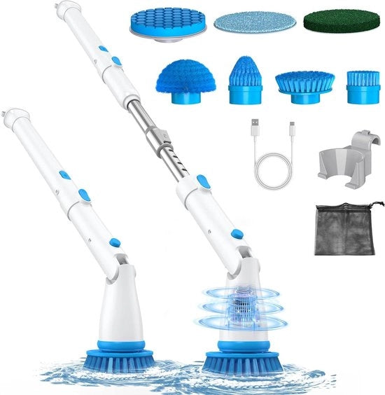 Elettroborstello di pulizia 2024 - Scopatore elettrico per bagno e pavimento in ceramica - 7 teste di borso - Blu