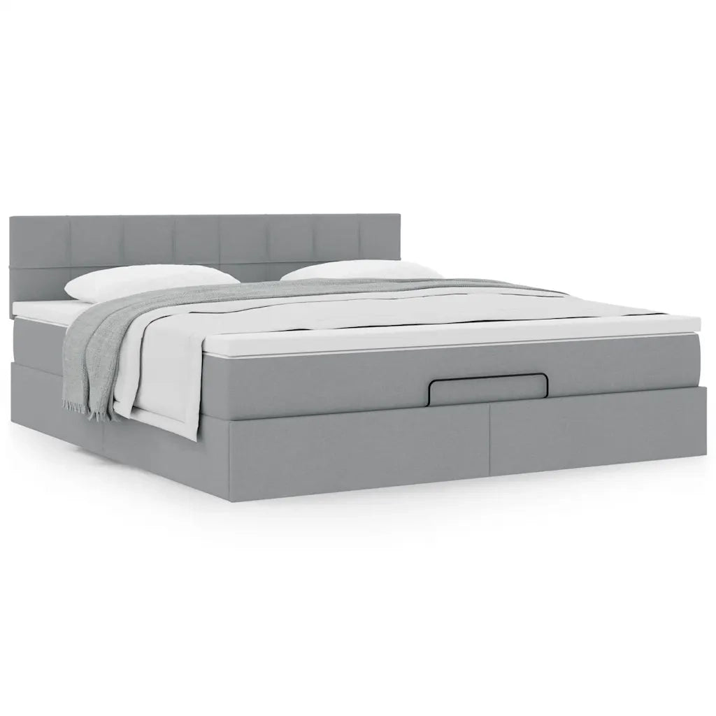 Pouf Letto con Materasso Grigio Chiaro 160x200 cm in Tessuto 3311470