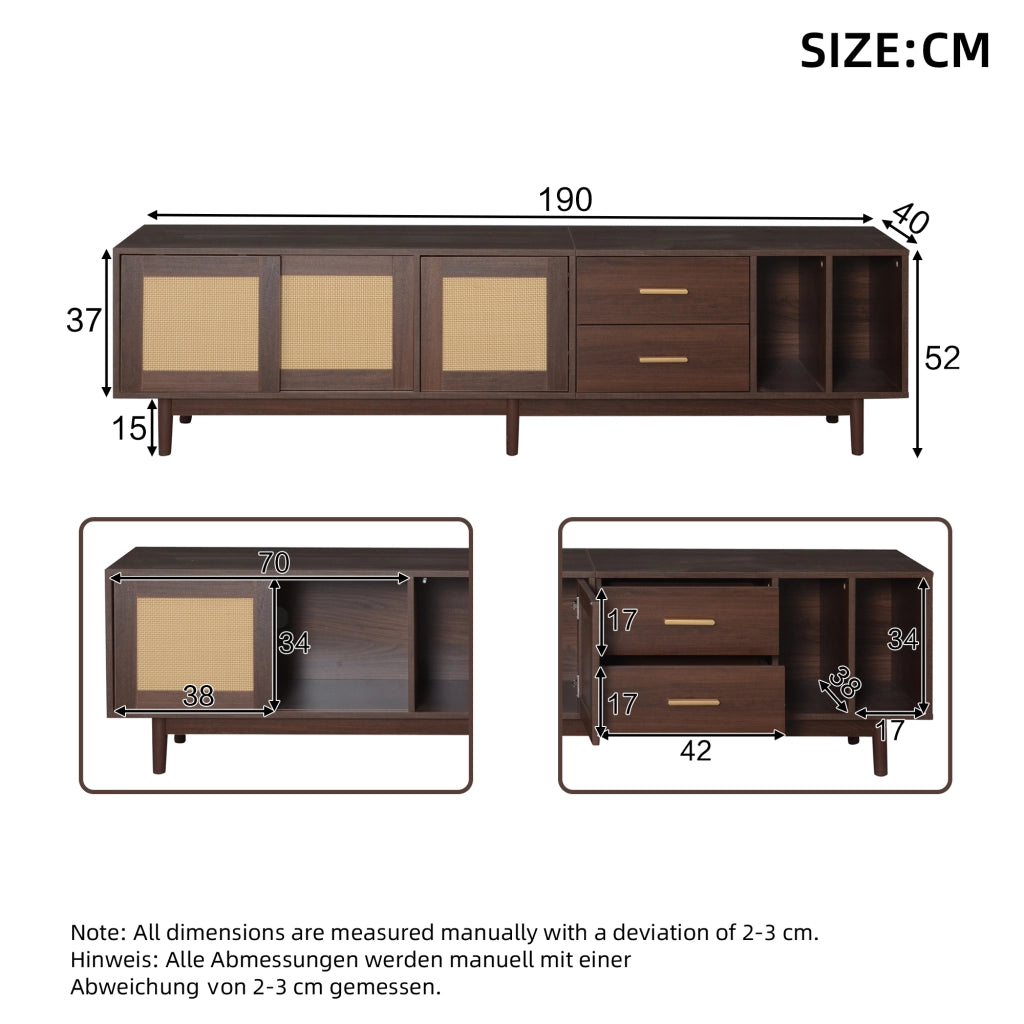 MOBILE TV 190x40x52 cm MDF Marrone con 2 Cassetti e 3 Ante
