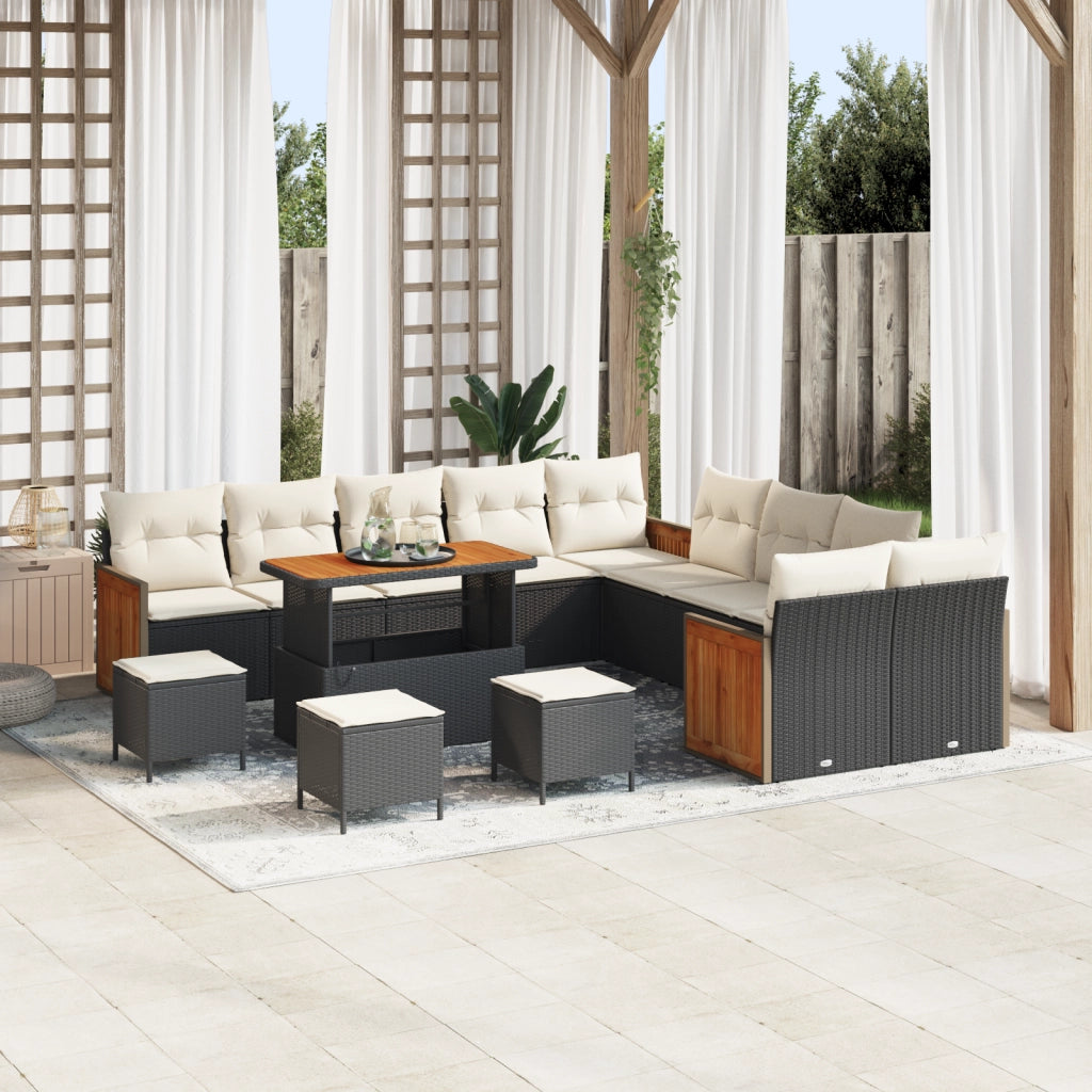 Set di Divani da Giardino  in 14 Pezzi con Cuscini Nero Polyrattan Acacia