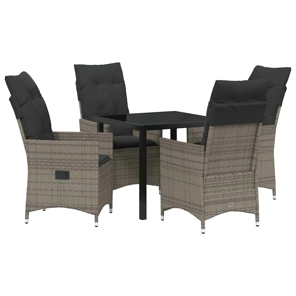 Set da Pranzo per Giardino con cuscino 5 pcs Grigio polyrattan