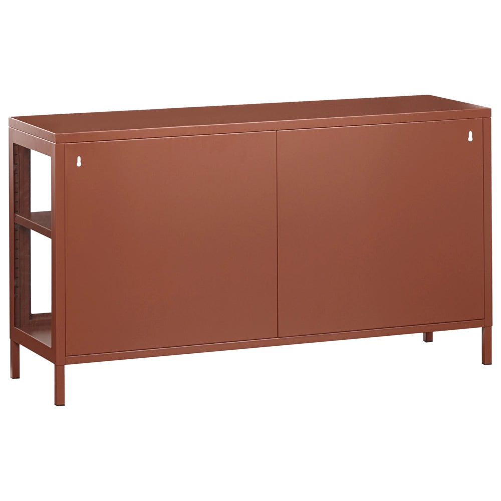 Credenza in acciaio con vetro temperato a 3 ante e ripiani regolabili marrone dorato arredi per il soggiorno dal design moderno.