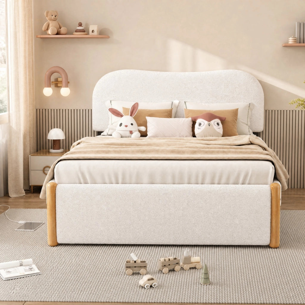 Letto imbottito 140 x 200 cm bianco con letto estraibile laterale