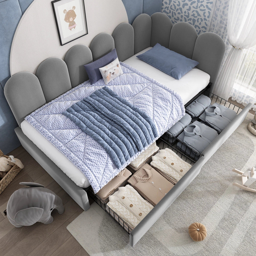 Letto singolo con cassetti in velluto 90x190 cm