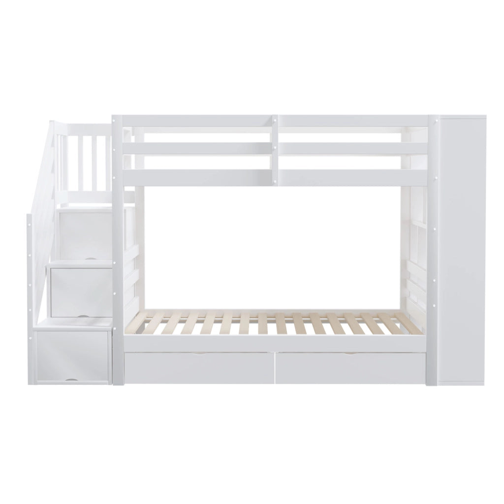 Letto a castello 90x200 cm con scala contenitore, bianco