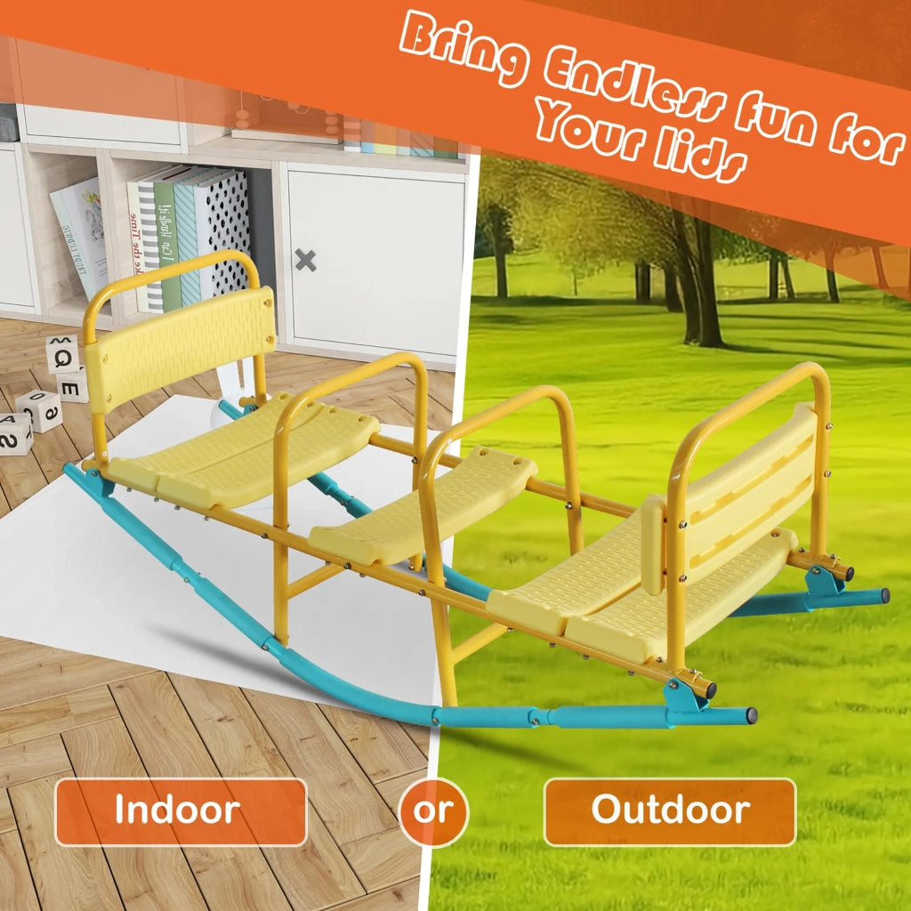 Altalena a bilico per 3 bambini, larghezza 132,99 cm. Gioco da esterno per giardino e scuola con sedili e schienali comodi, antiscivolo e ad alta sicurezza.