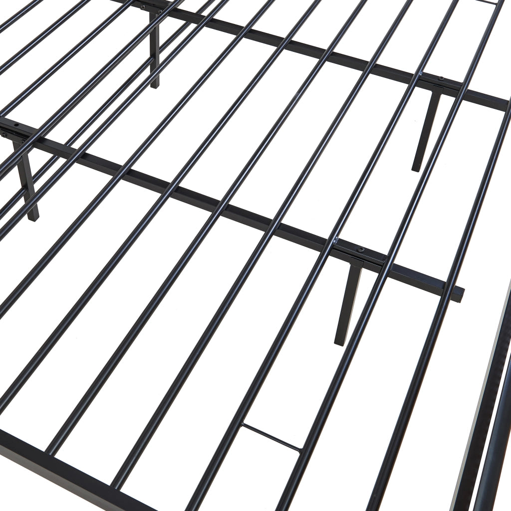 Letto Matrimoniale Linköping in Metallo Nero con Materasso 180x200 cm Testiera e Pediera Effetto Rattan [en.casa]