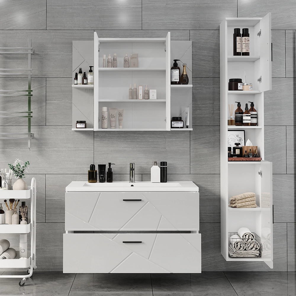 Vicco Set di mobili da bagno Bianco/bianco lucido 4 parti