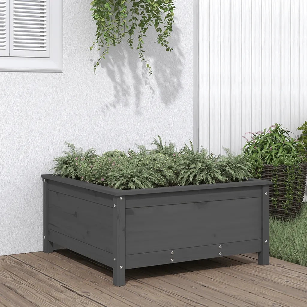 Fioriera da Giardino-Vaso da Esterno-Contenitore per Piante Grigia 82,5x82,5x39cm Legno Massello Pino